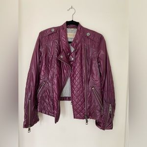 Burberry Brit asymmetrical motorcycle quilted jacket in plum (Size 4)